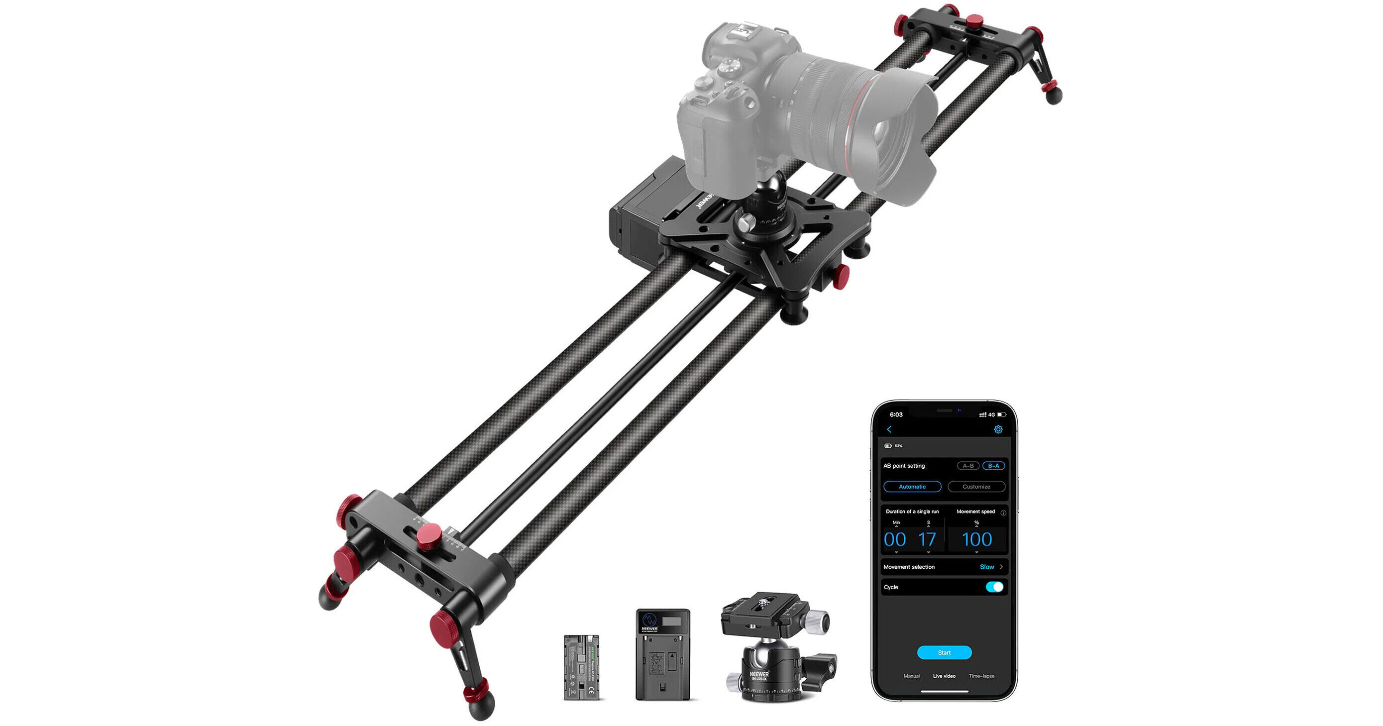 Neewer ER1 Motorized Wireless Carbon Fiber Camera Slider (31.5")